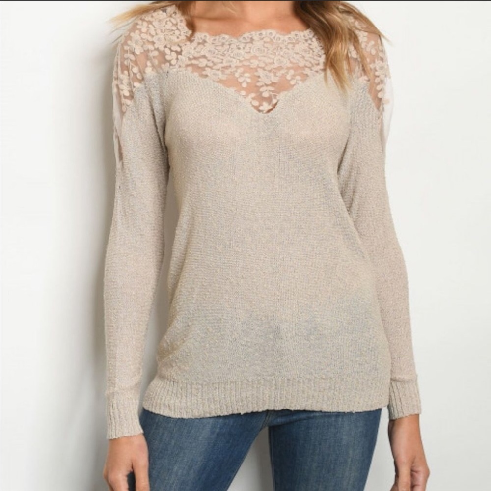 BLACK LACE & KNIT TOP - Picture 6 of 6